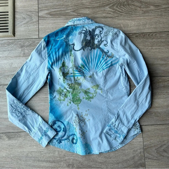 Indigo Palms Paisley Embroidered  Novelty Bohemian Button Down Shirt - Picture 13 of 16